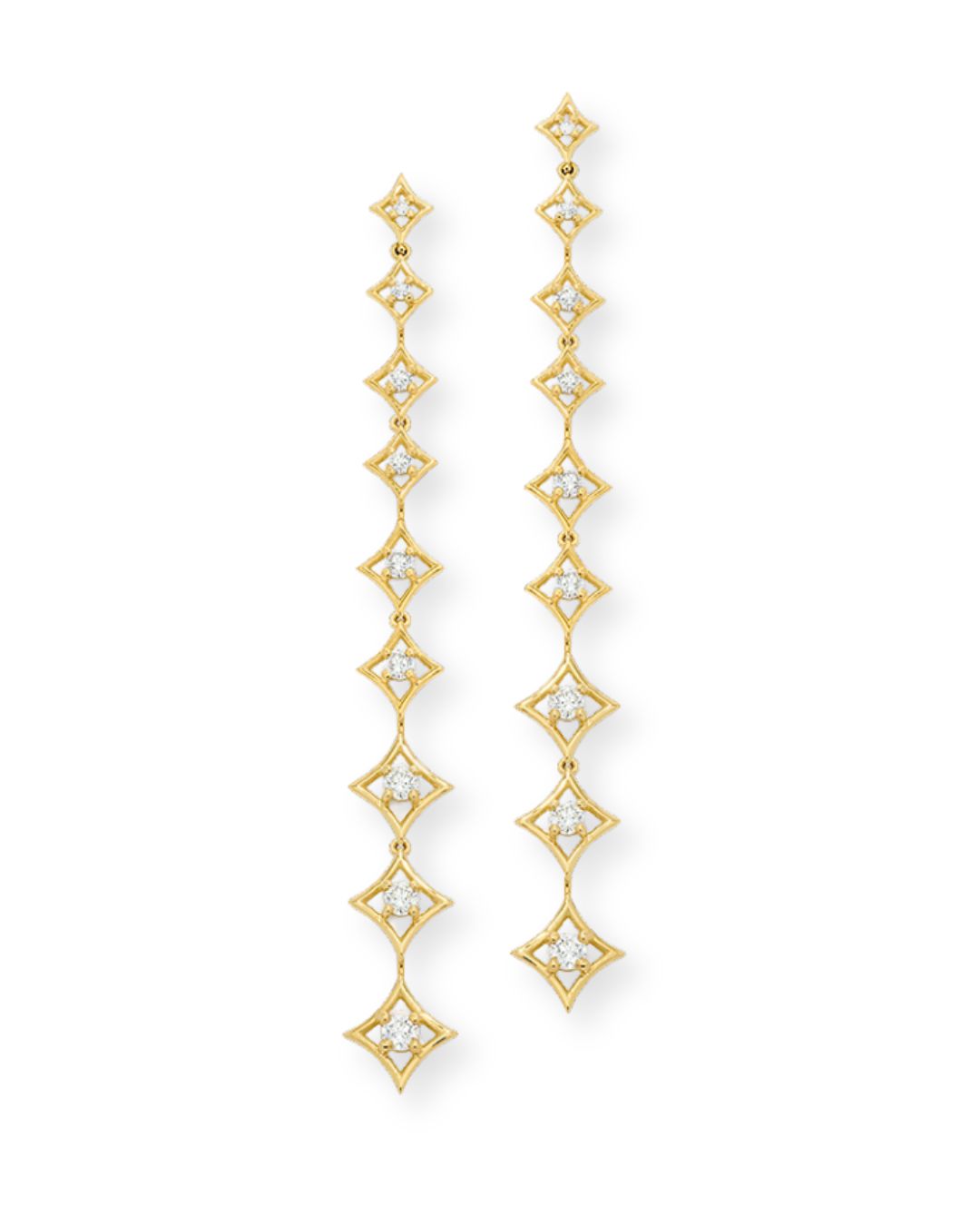 Brinco Longo Flamenco em Ouro Amarelo e Diamantes